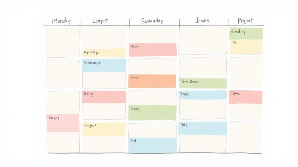 A person at a desk using project management software on a large monitor, with Kanban boards and Gantt charts visible.
