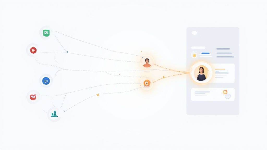 Several digital interfaces and data charts overlapping, symbolizing an integrated tech ecosystem.