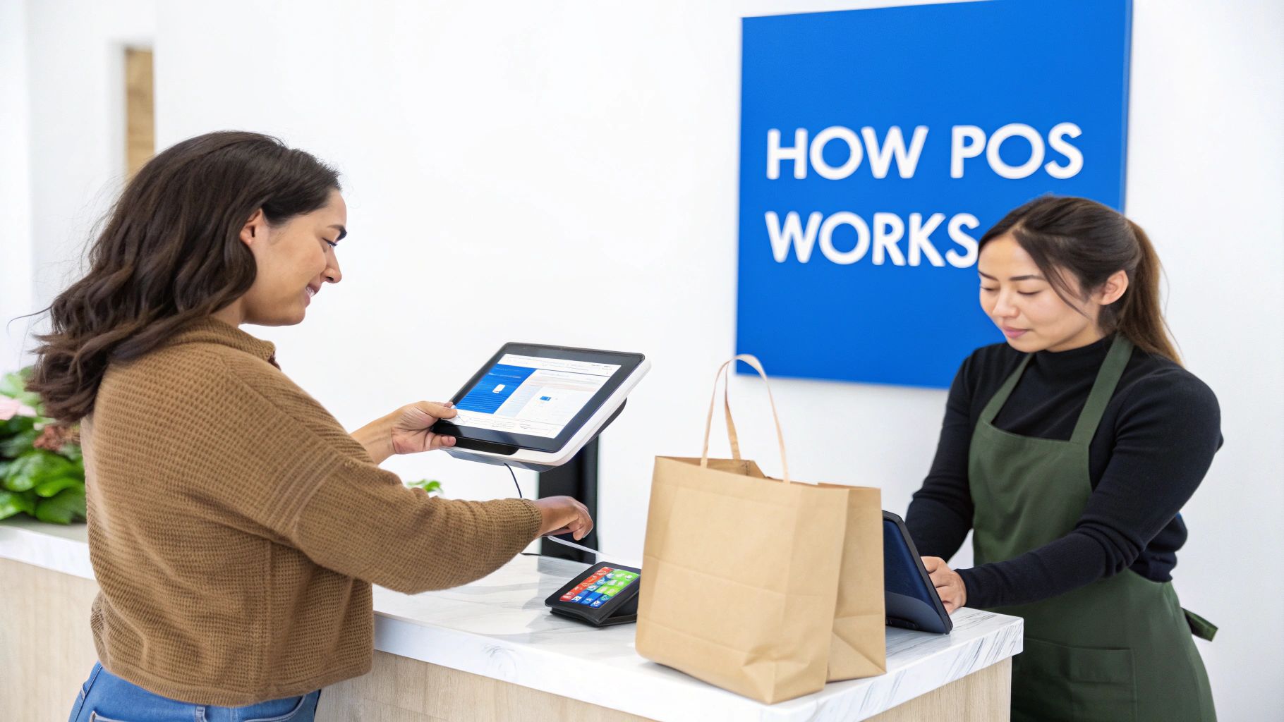 A modern point of sale system being used in a retail store.