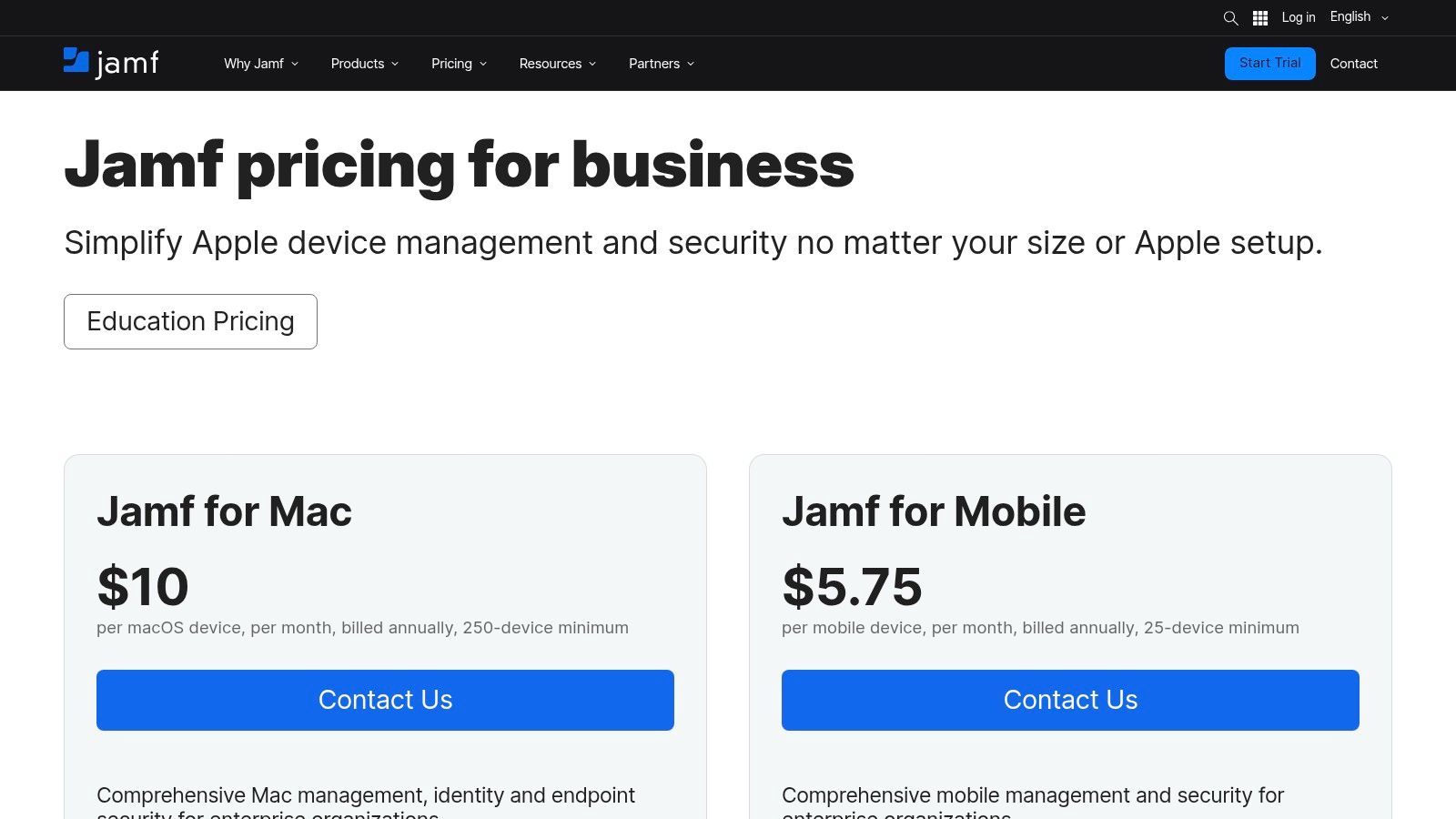 Jamf pricing plans for device management
