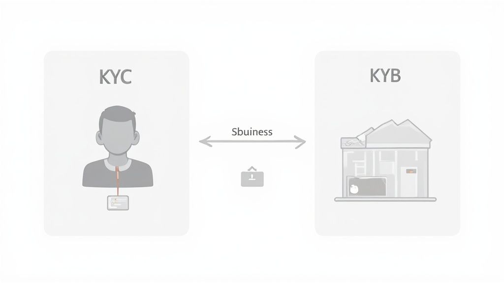 A professional comparing documents on a screen, symbolizing the process of KYC and KYB verification