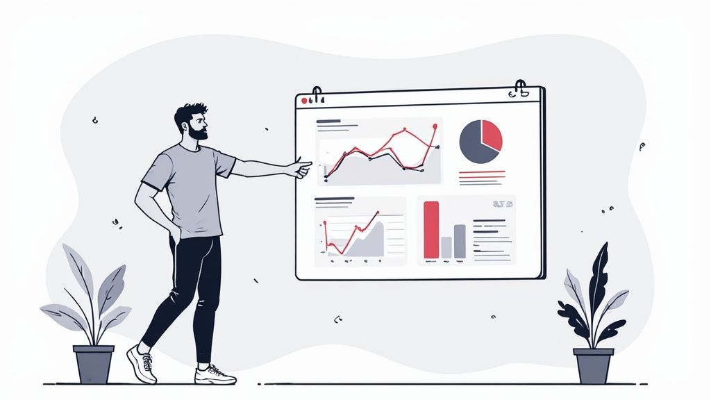 Ein Team analysiert Marketing-Daten auf einem großen Bildschirm, um Performance-Marketing-Strategien zu optimieren.