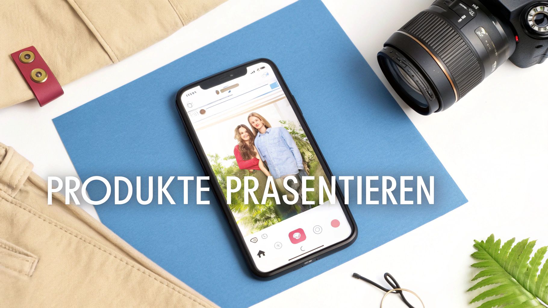 Eine Person gestaltet einen visuell ansprechenden Instagram Feed auf einem Tablet, um Produkte zu präsentieren.