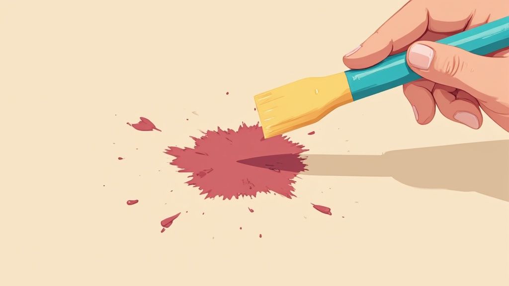 Dried red wine stain on a light-coloured carpet