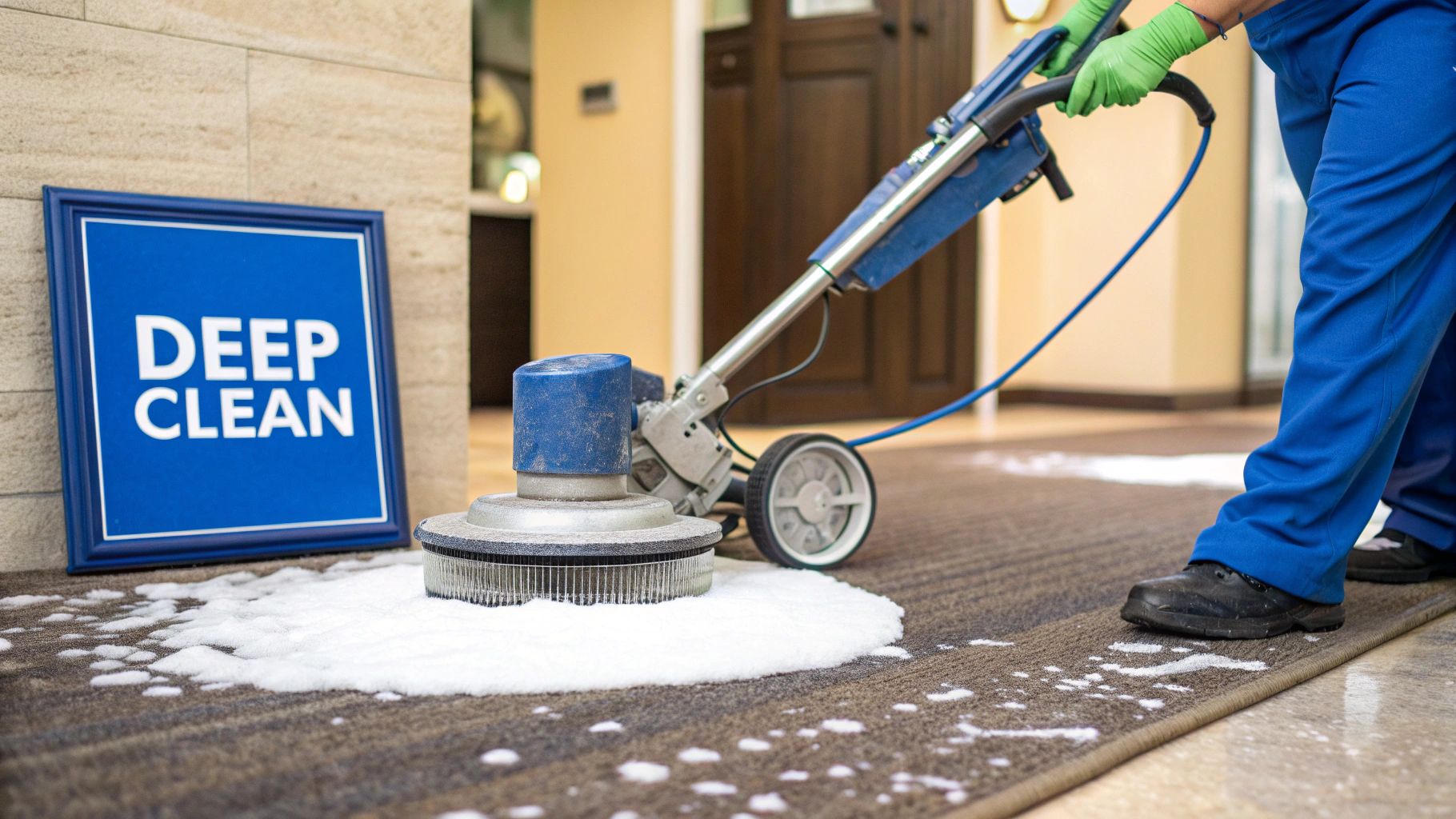 A bright, airy room with fans circulating air over a freshly cleaned carpet to speed up the drying process.