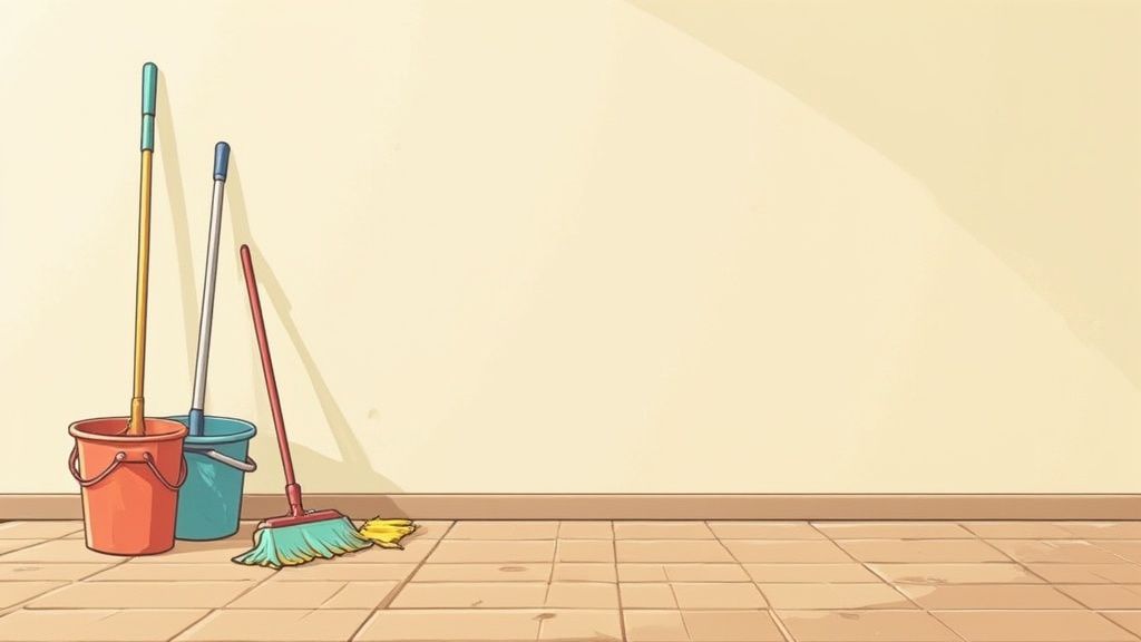 A person vacuuming a wooden floor before cleaning and polishing it