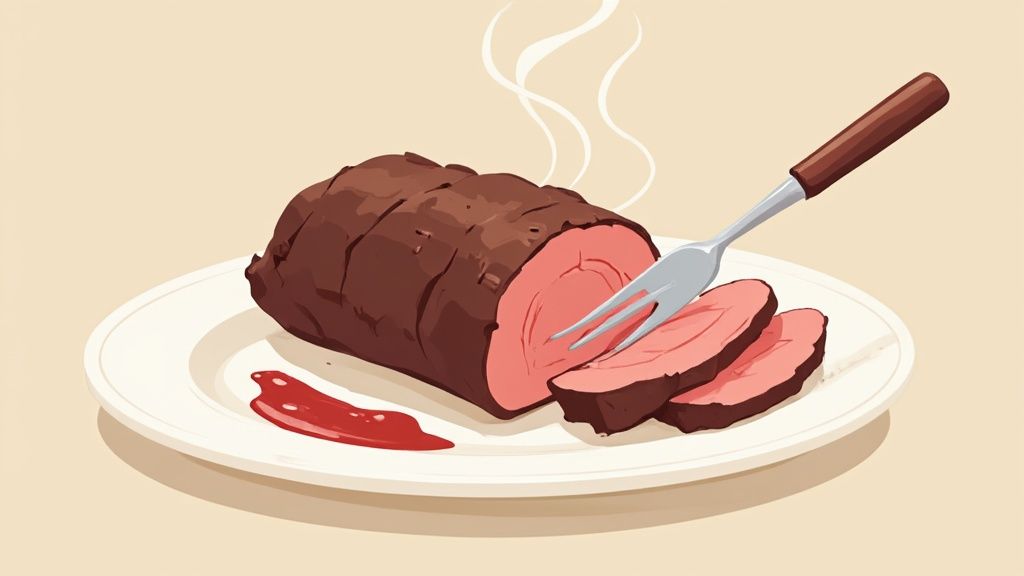 A perfectly smoked piece of meat with a dark bark resting on a cutting board.