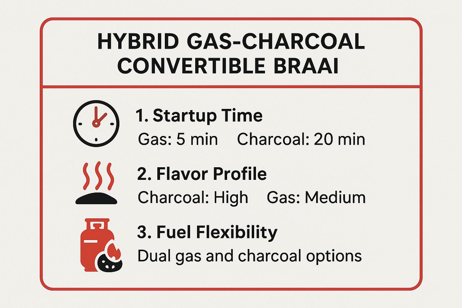 Infographic showing key data about Hybrid Gas-Charcoal Convertible Braai