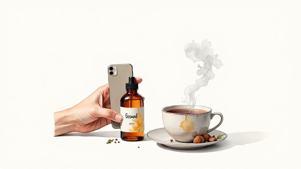 A person starting their day with a grounding ritual using a fragrance mist, a key strategy for how to reset your mind.