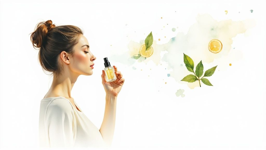 A person misting a functional fragrance, demonstrating a moment of reset and a practical way for how to reset your mind.