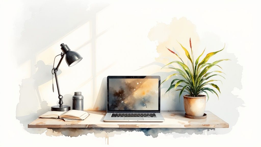 A clean, minimalist desk with natural light, representing an environment conducive to a mental reset and showing how to reset your mind by changing your space.