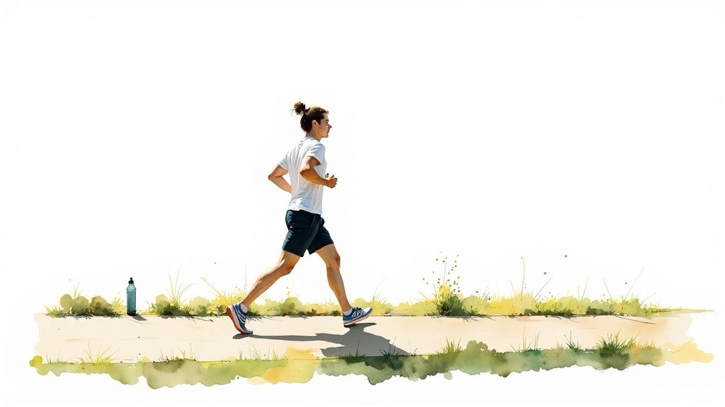 A person jogging on a scenic path at sunrise, a great activity for how to increase mental energy.