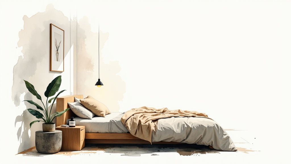 A person journaling in a cozy, dimly lit room as part of their routine for how to improve sleep hygiene.