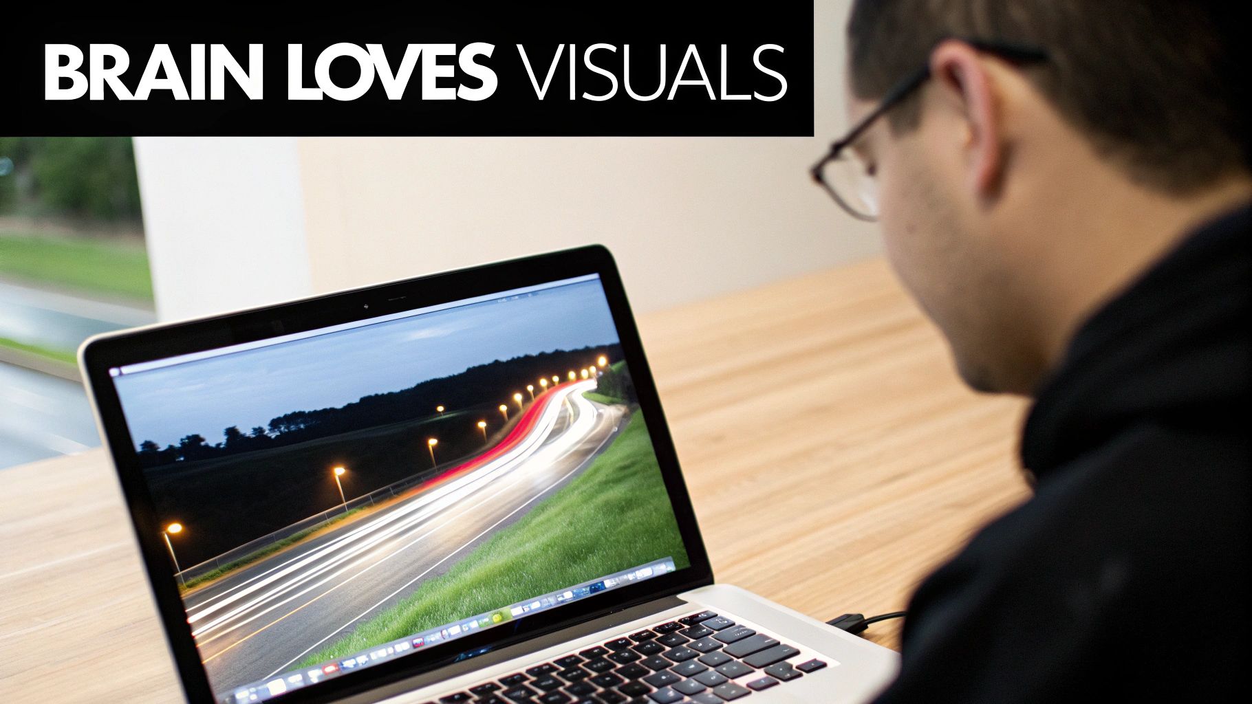 A stylized illustration of a human brain with glowing neural pathways connecting the eyes to the visual cortex, symbolizing rapid processing.