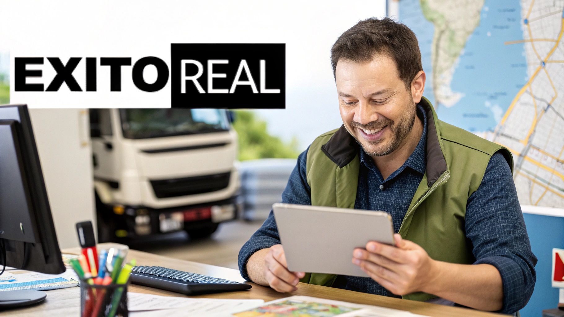 Un panel de control digital mostrando KPIs de logística y gráficos de rendimiento en una tableta