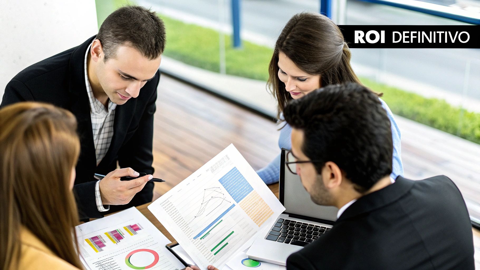 Una calculadora y gráficos que simbolizan el cálculo del retorno de inversión