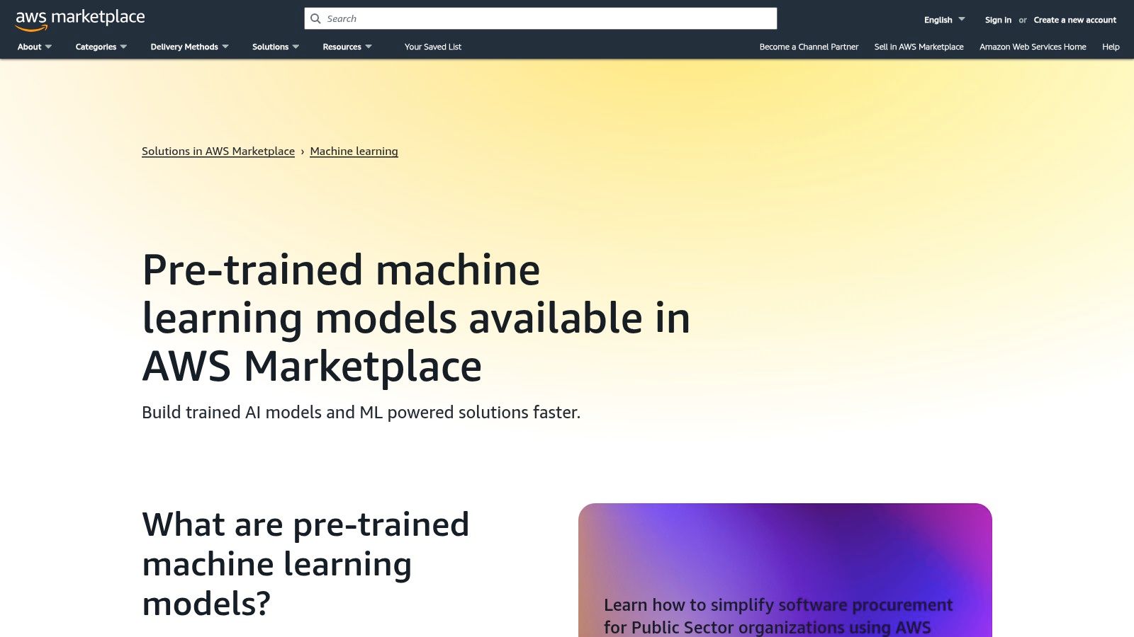 AWS Marketplace – Modelos y soluciones de Machine Learning (SageMaker)