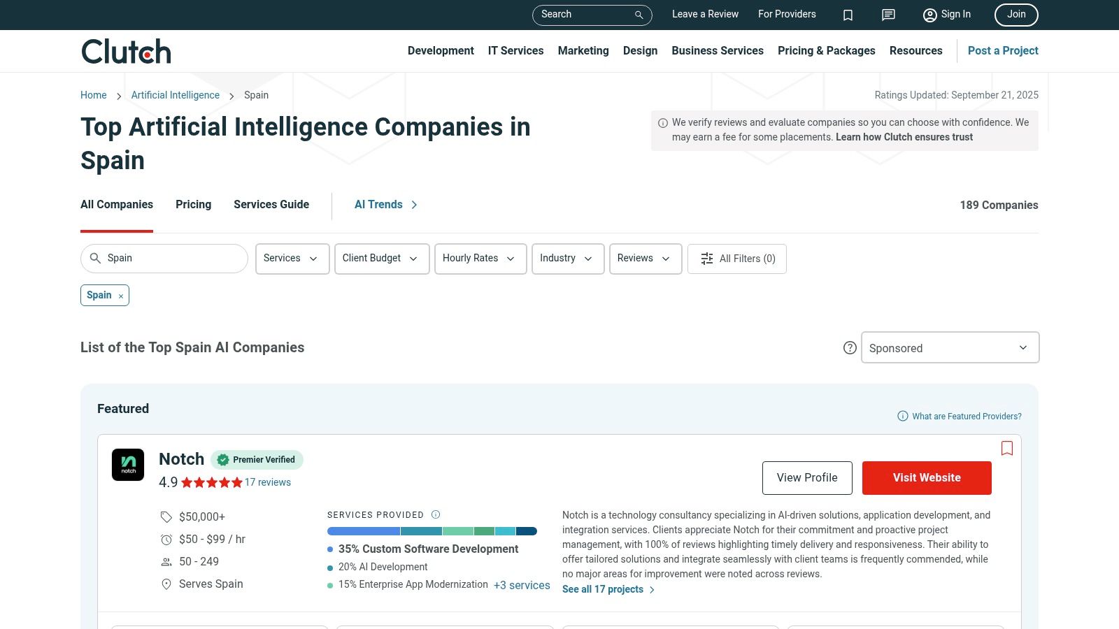 Clutch (España) – Top Artificial Intelligence Companies in Spain