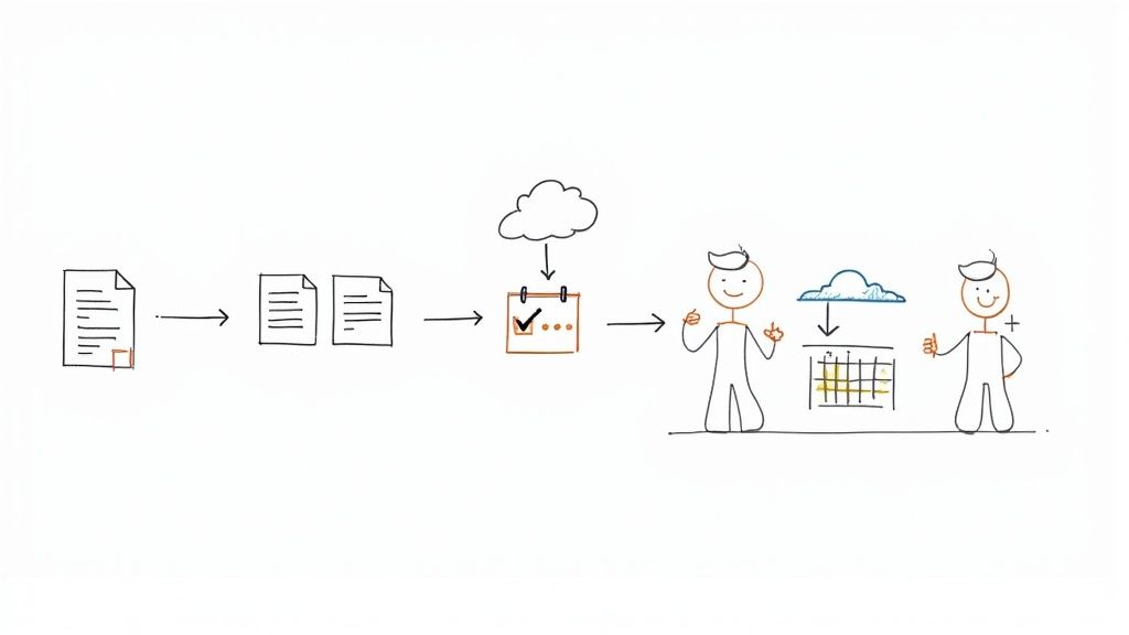 A team of two people working together at a laptop, looking confident and productive.