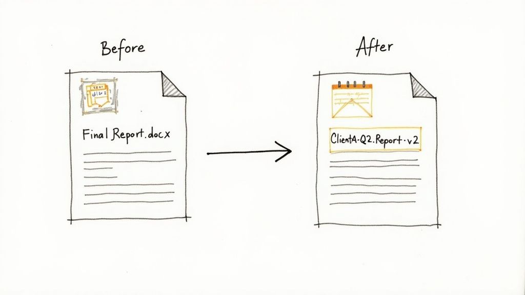 An organized file list on a computer screen, with consistent and clear file names.