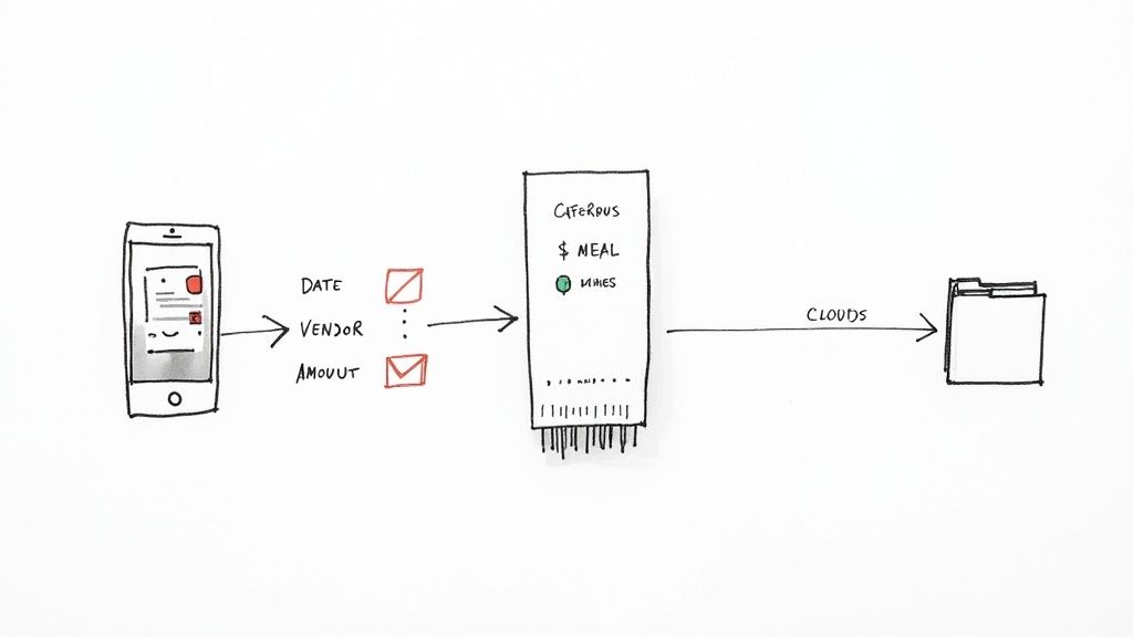 An illustration showing a document being automatically processed and filed by AI