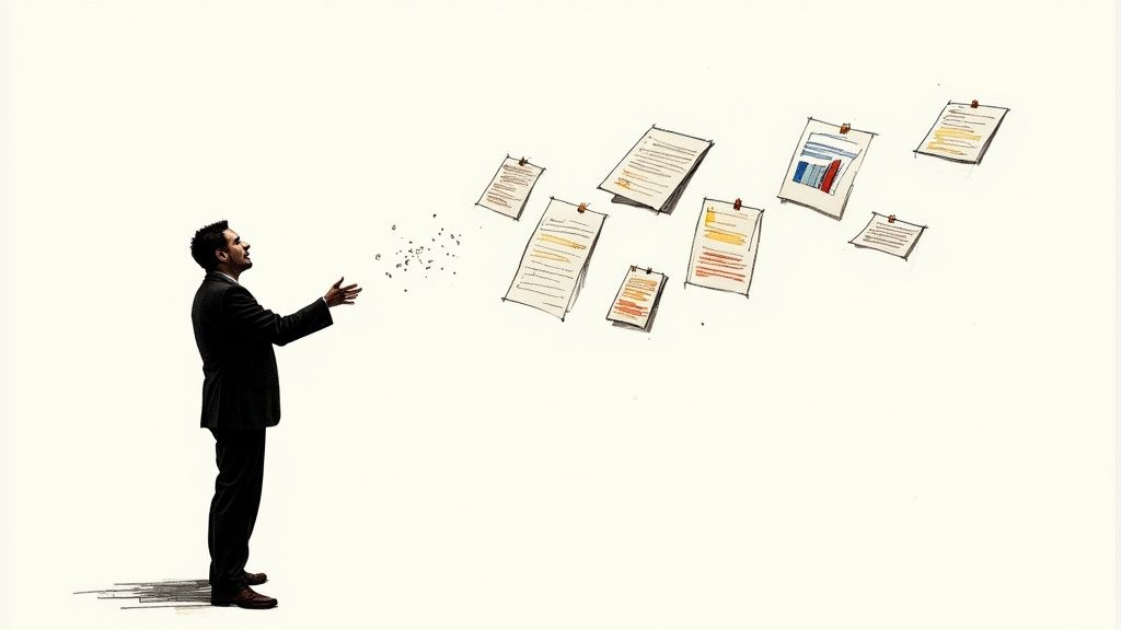 A person at a clean desk using a laptop, with a clear step-by-step plan visualized beside them.