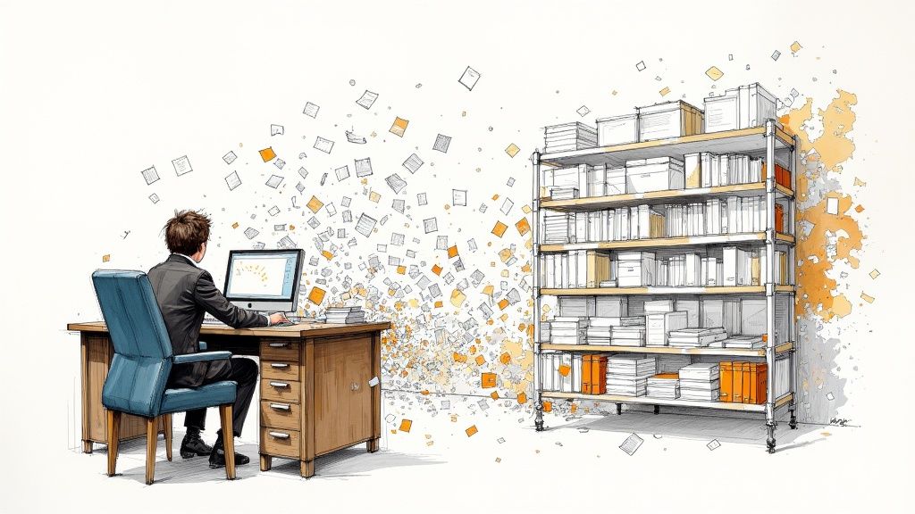 Organized digital files on a computer screen representing a clean workspace