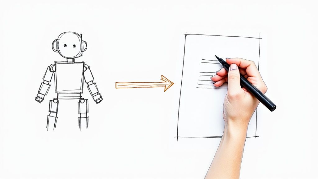 A person reviewing documents on a screen with AI-generated suggestions, illustrating trust and oversight.