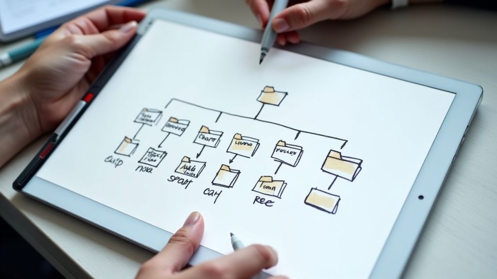 A professional setting with organised digital files displayed on a computer screen, signifying order and efficiency.