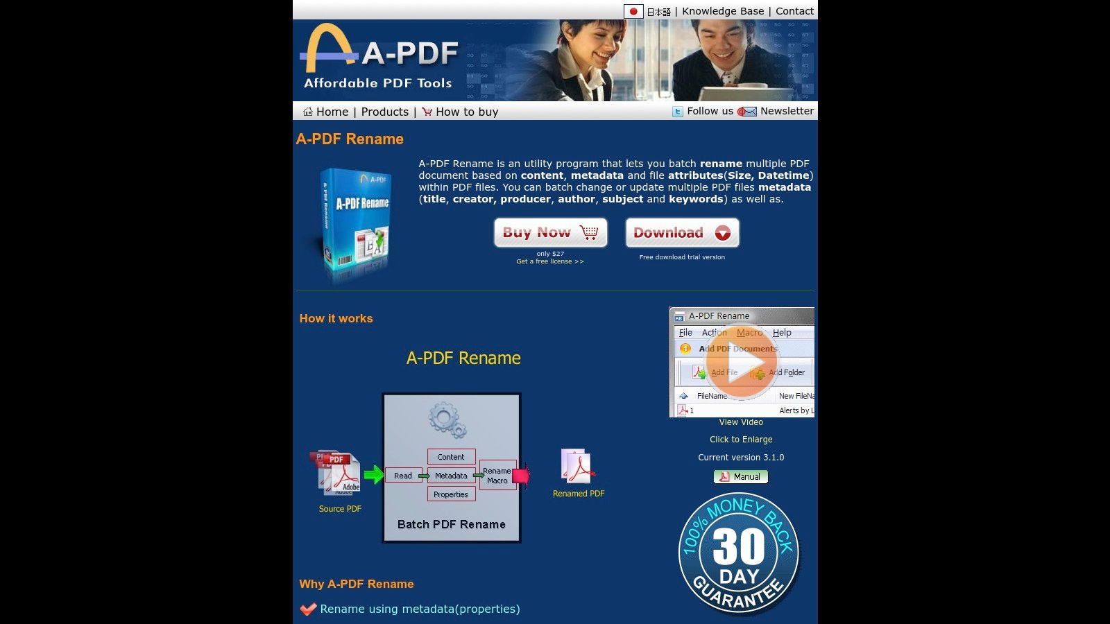A-PDF Rename / Preview and Rename showing the simple interface for setting up file renaming rules based on document content.