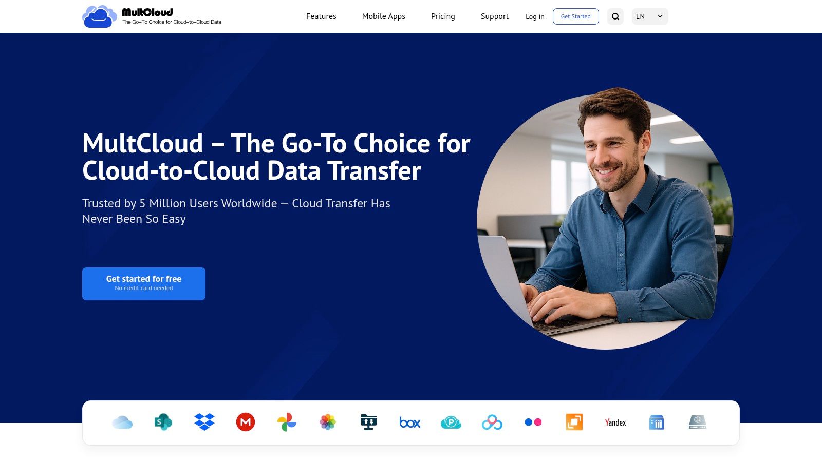 MultCloud interface showing cloud drive connections and transfer options