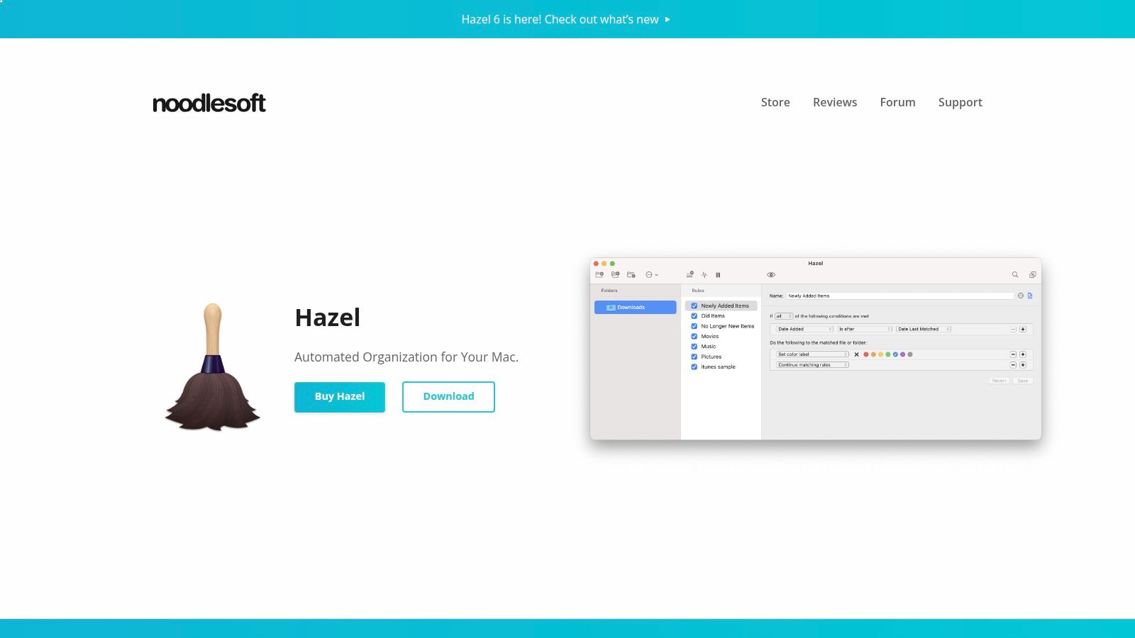 Noodlesoft Hazel showing its rule-based interface for automating file organization on macOS.