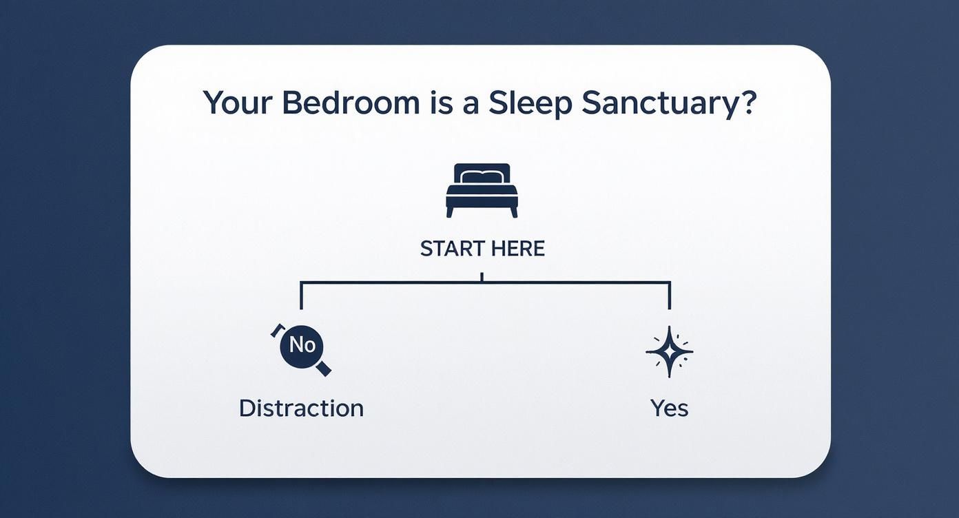 Infographic decision tree asking 'Is your bedroom a sleep sanctuary?'
