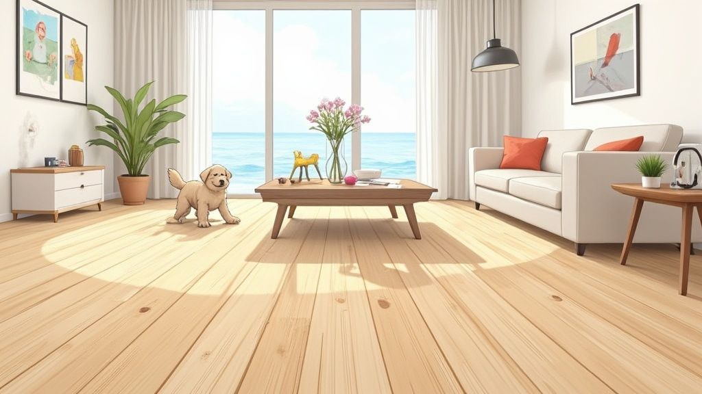 A stylish living room featuring luxury vinyl plank flooring that mimics natural wood.