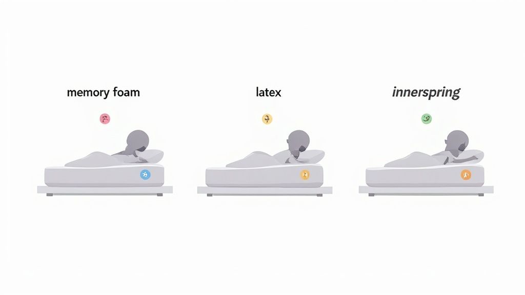 A close-up of different mattress layers, showing foam and coils.
