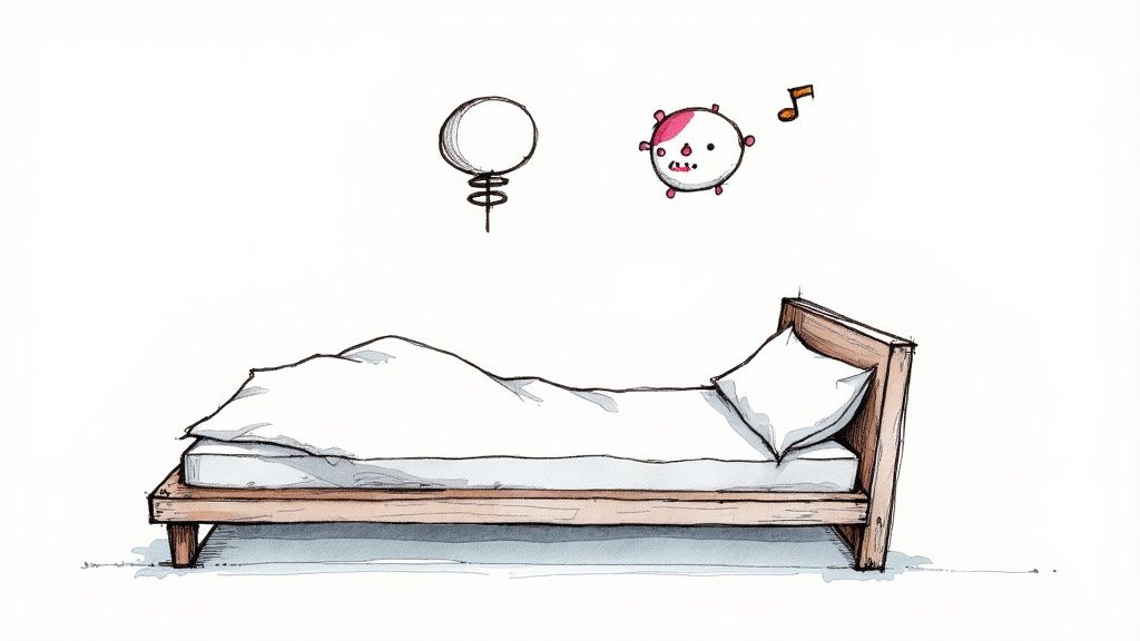 A mattress protector being fitted onto the corner of a bed.