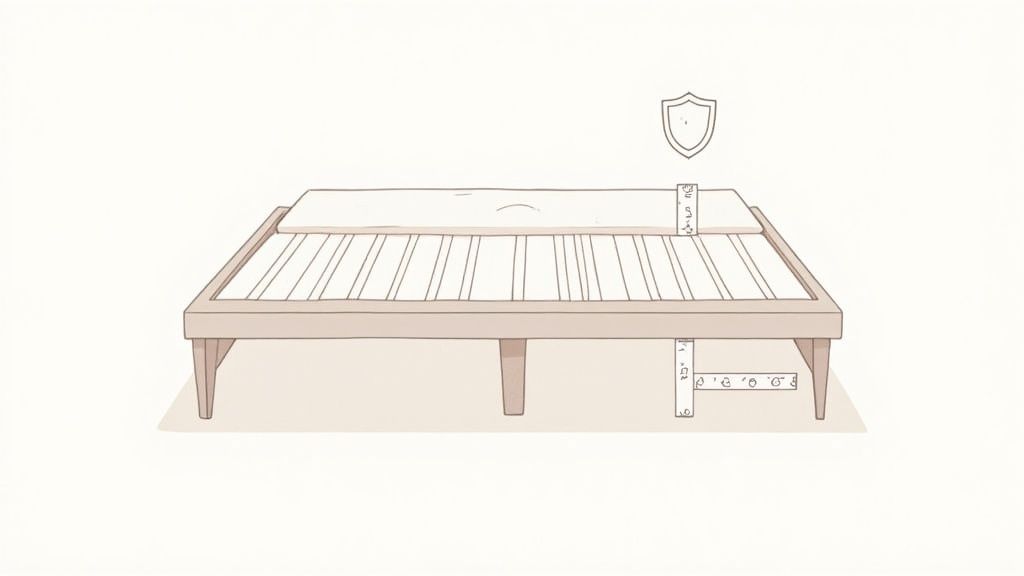 A sturdy, well-constructed bed frame with wooden slats, ready to support a new mattress.