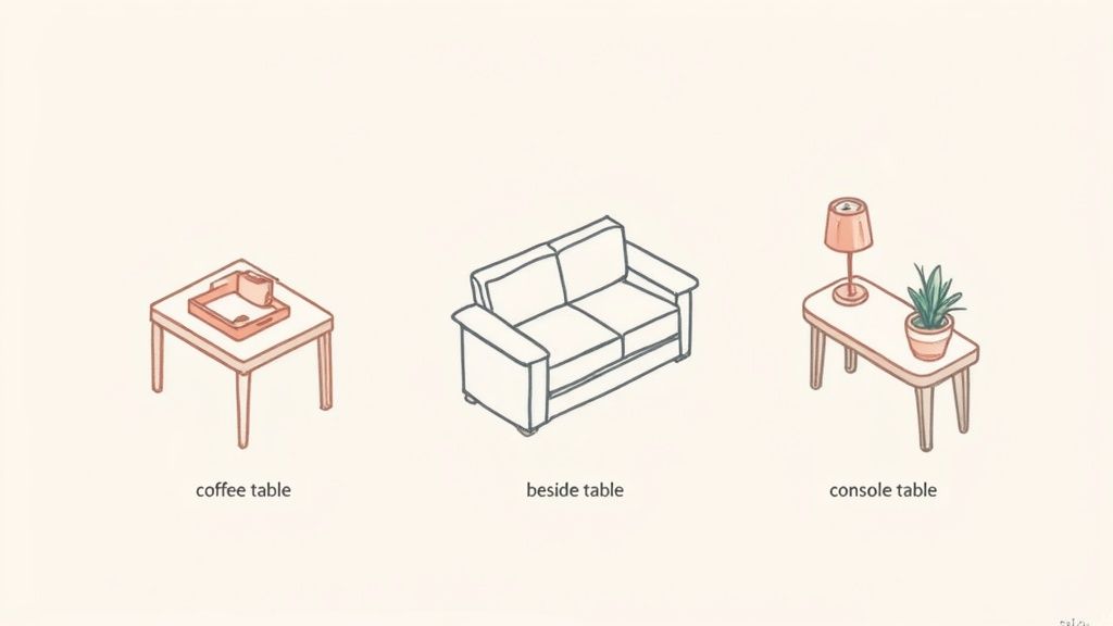 Close-up of a stylishly decorated living room table set.