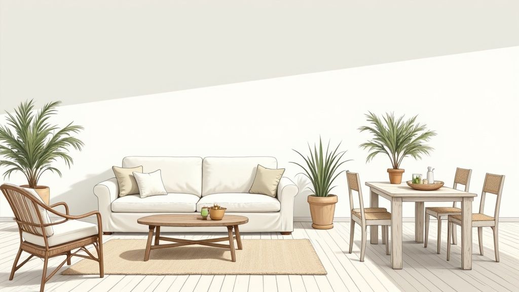 Coastal look furniture in a bright living room