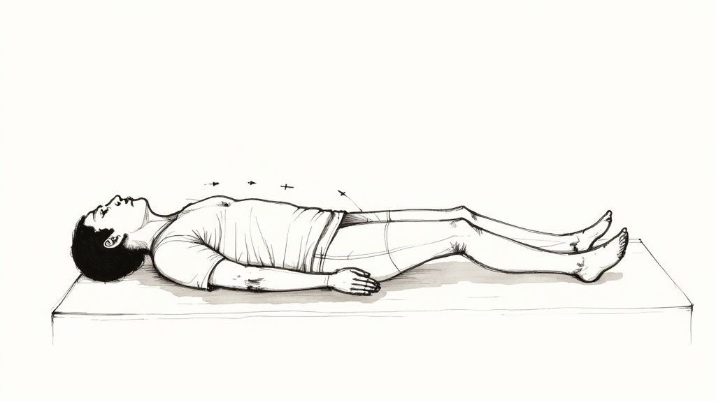An illustration showing how an elevated sleep position helps keep the airway open.