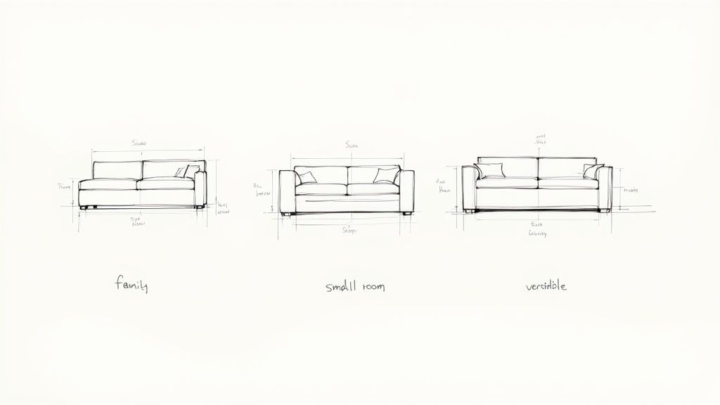 Comfortable, stylish sofa as the anchor piece in a well-decorated living room.