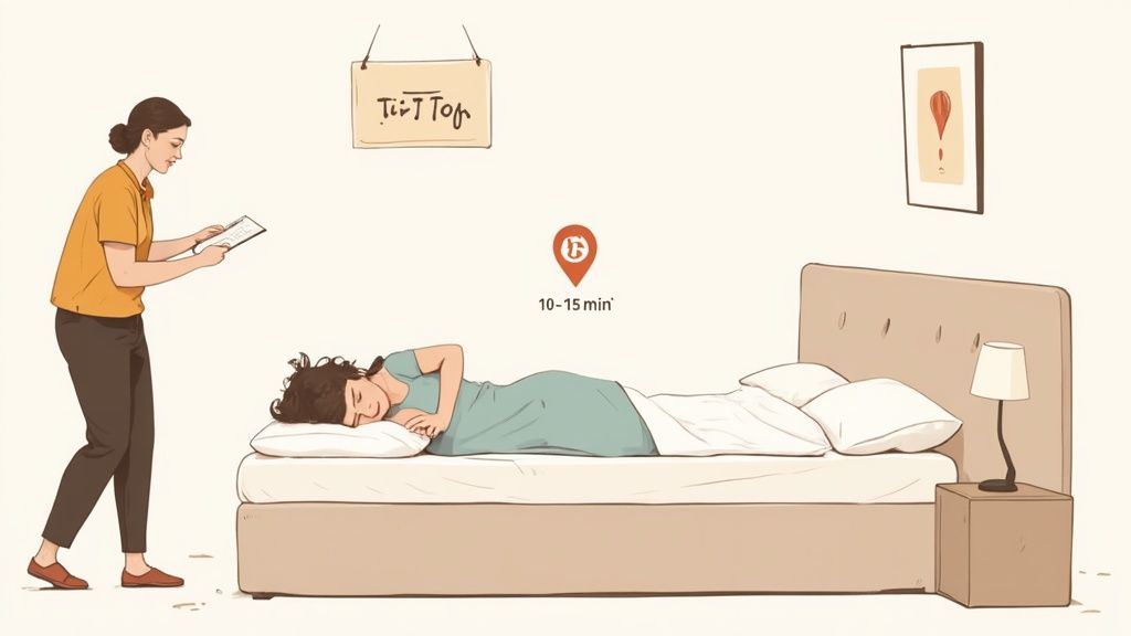 A customer comfortably testing a mattress in the Tip Top Furniture & Mattresses showroom.