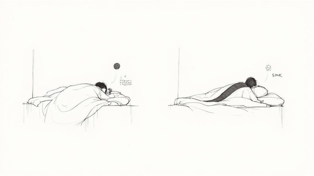 A diagram showing the pressure points on a side sleeper's shoulder and hip.