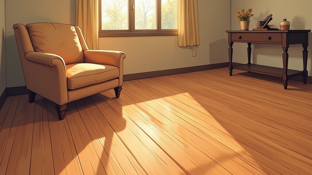 A classic living room with beautiful solid hardwood floors and traditional furniture