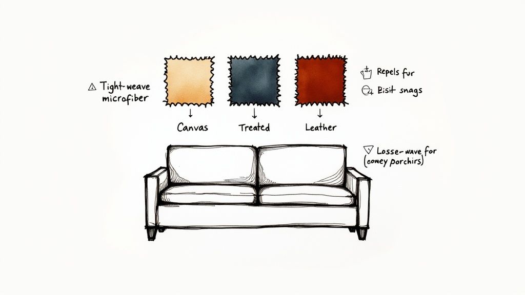 A close-up of a durable, tightly woven sofa fabric.