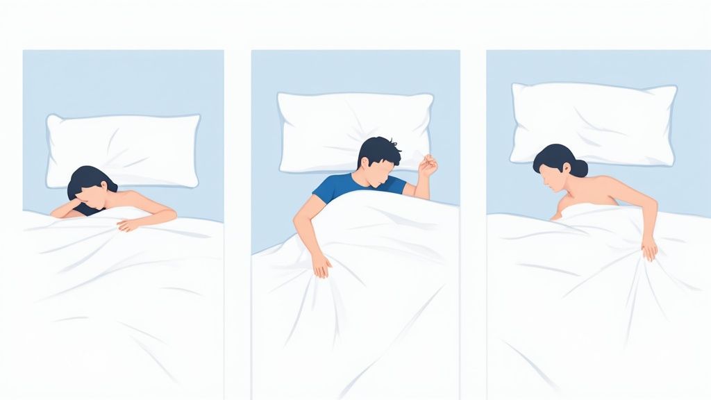 Woman testing the firmness of a mattress in a furniture showroom.