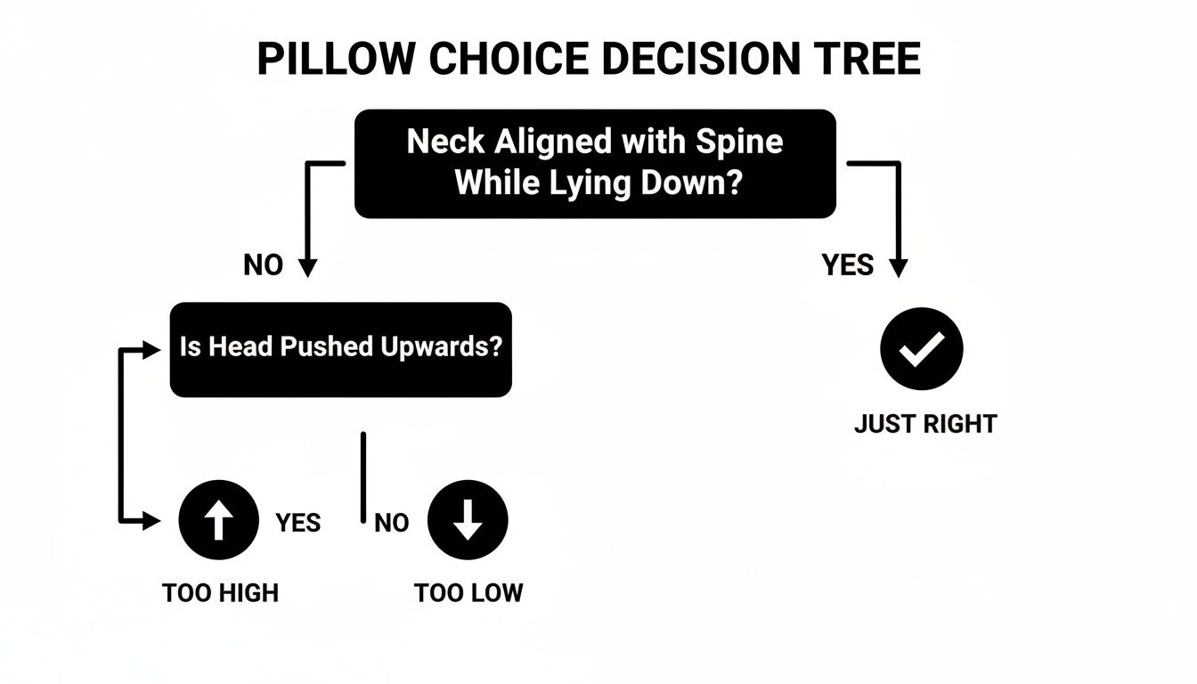Decision tree illustrating how to choose the right pillow for proper neck and spine alignment.