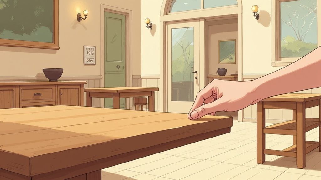 A beautiful BILTRITE showroom with various Amish-made wooden tables and chairs on display.