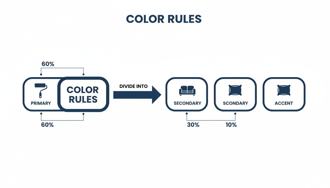A diagram illustrating color rules and their percentage distribution into primary, secondary, and accent categories.