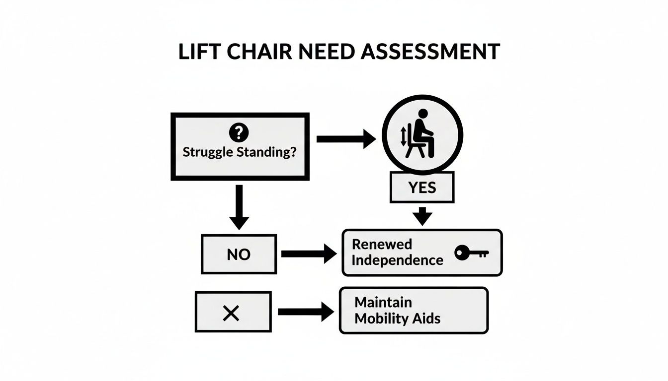 A flowchart titled 'Lift Chair Need Assessment' indicating how lift chairs aid in renewed independence.